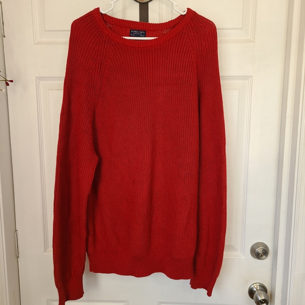 Sfera Men's Regular Fit Long Sleeve Knitted Sweater, Size: XL Color: Red